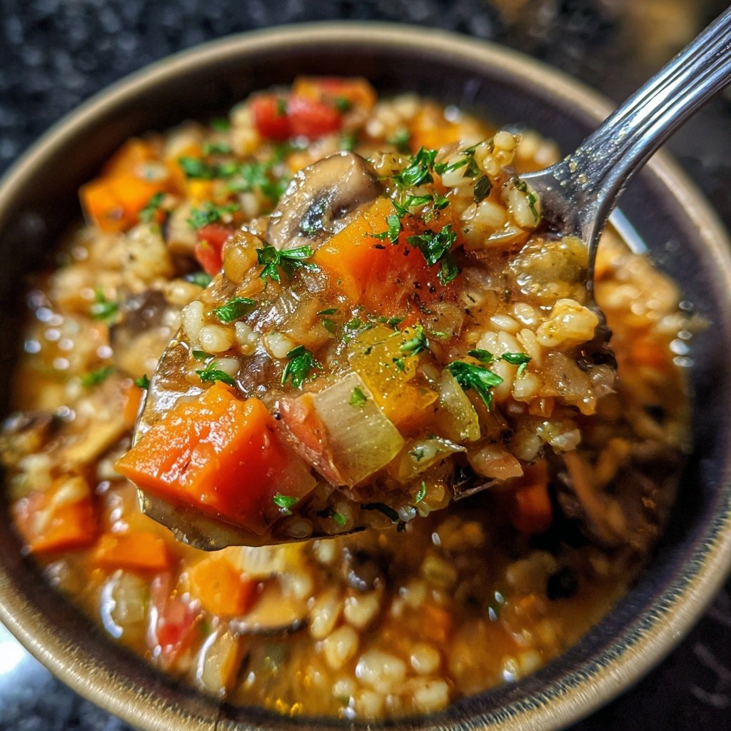 Healthy Crockpot Mushroom Barley Stew