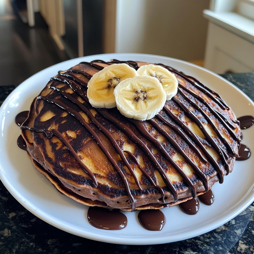 Valentine Breakfast Chocolate Banana Pancakes