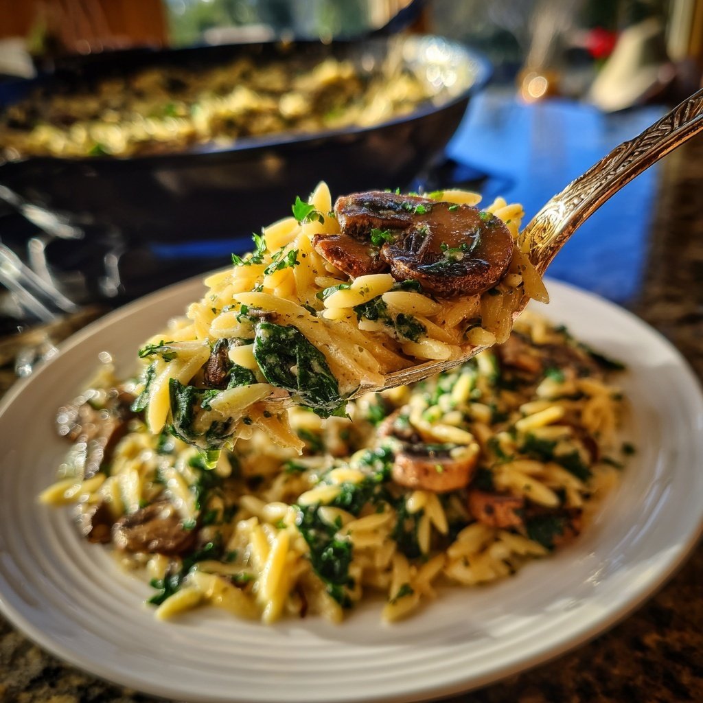 Creamy Spinach And Mushroom Orzo