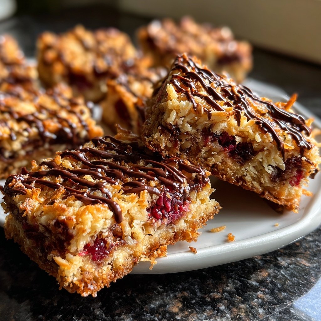 Chocolate Raspberry Coconut Squares